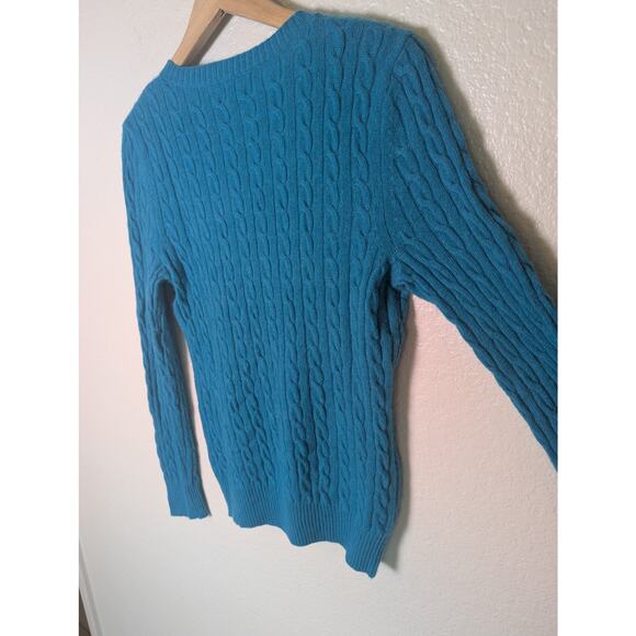 Antonio Melani 100% Cashmere Cable Knit Teal Blue Sweater Women S Preppy Soft - Picture 4 of 12